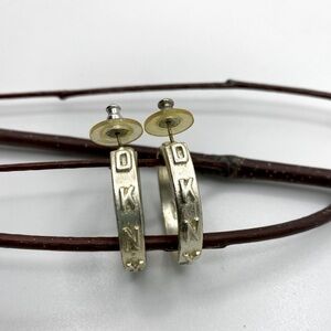 DONNA Karan DKNY Rare Vintage 1990's Silver Tone Logo Circular Pierced Earrings